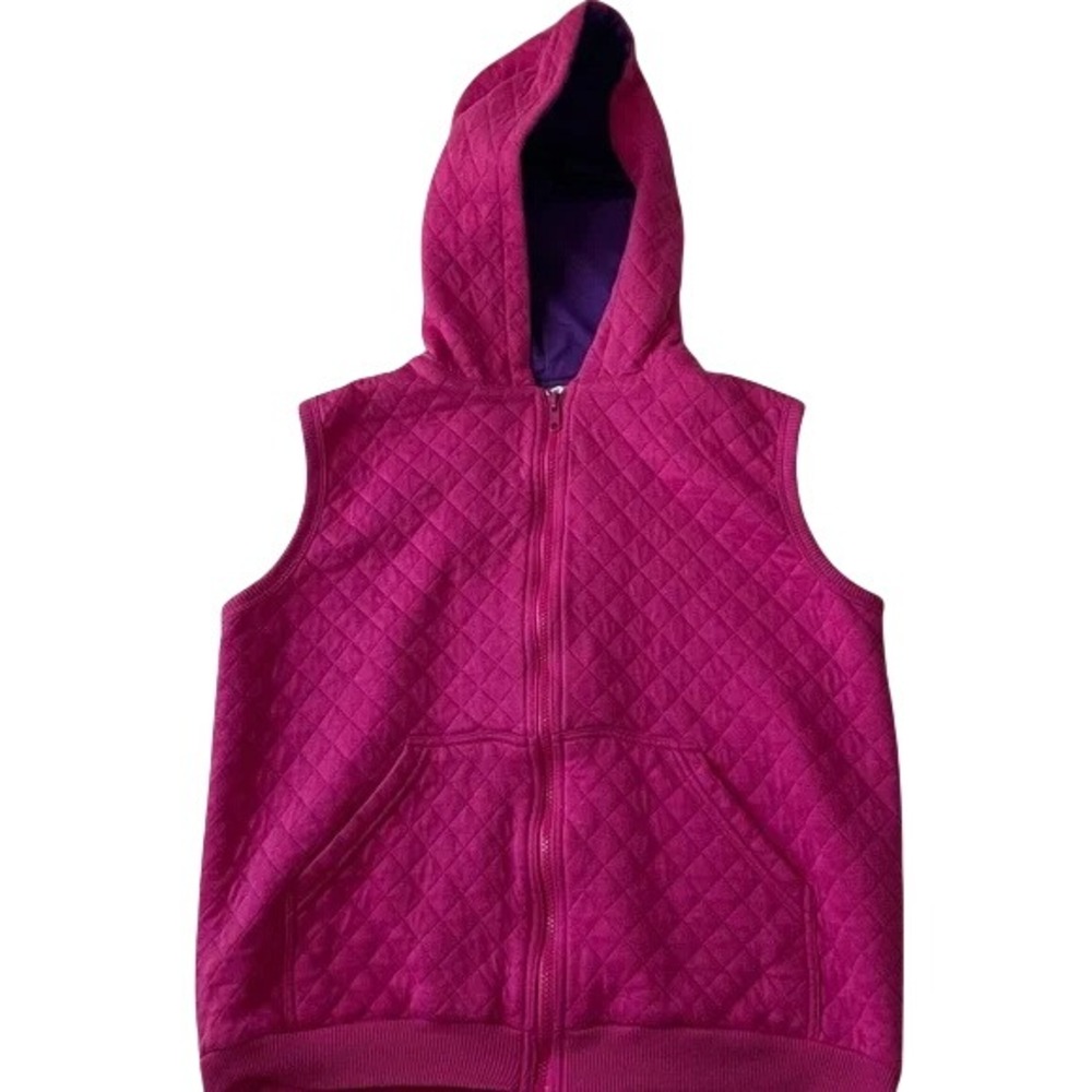 Vintage Pink Quilted Sleeveless Hooded‎ Vest, XL (14-16)